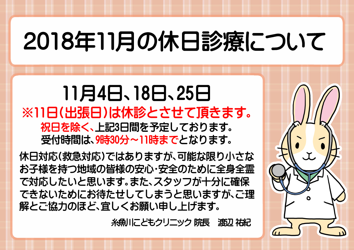 『2018年11月の休日診療について』のお知らせです。